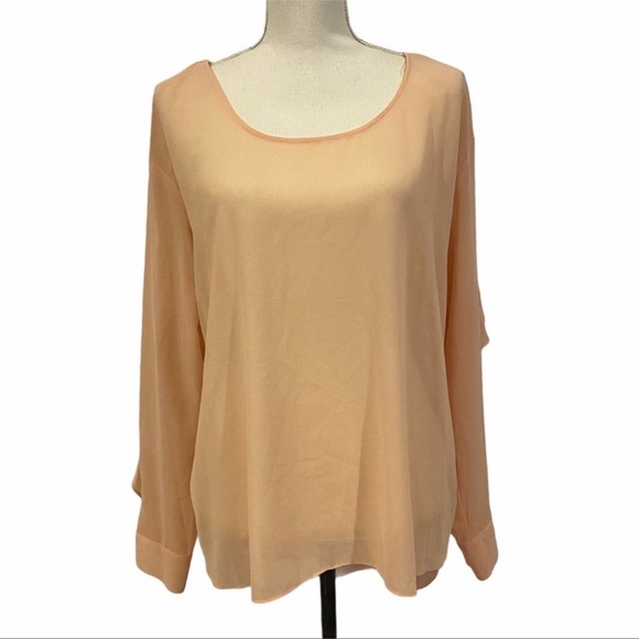 Rampage Blush Pink Sheer Ruffle Keyhole Blouse Large - Picture 4 of 7